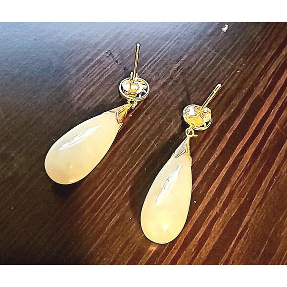 Luxurious 14k Gold Jade Stud Earrings: Handcrafted Green Gemstone Jewelry - Picture 6 of 7